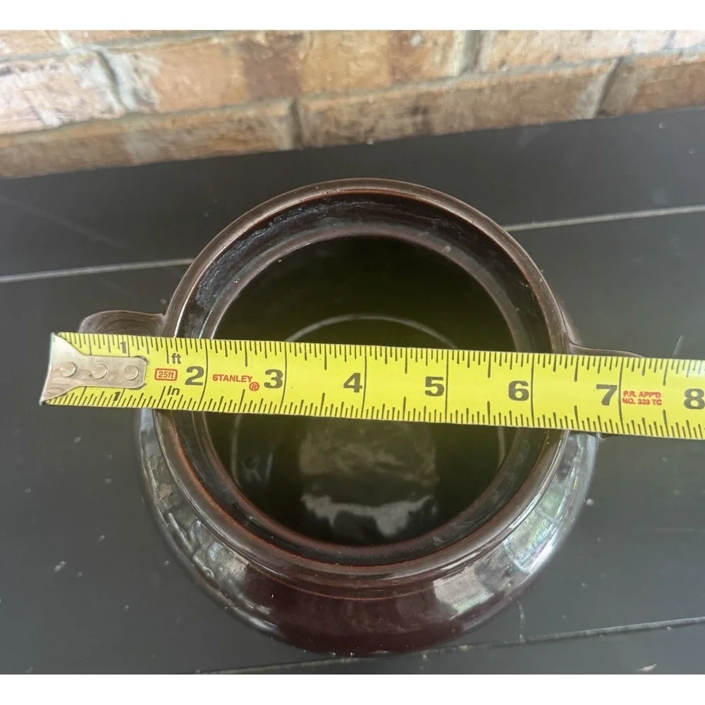 Vintage Stoneware Crock Jar w/ Handles 2‎ qt Bean Pot Primitive Mid Century